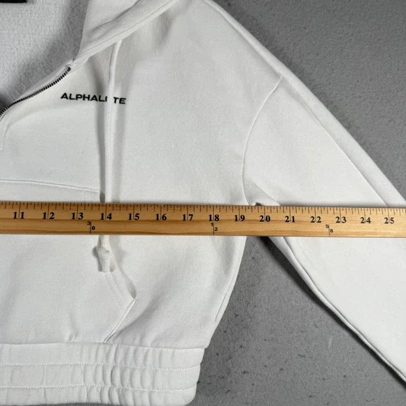 Alphalete White Cropped Quarter Zip Hoodie Sweatshirt Athletic Small Comfort Gym - Picture 7 of 14